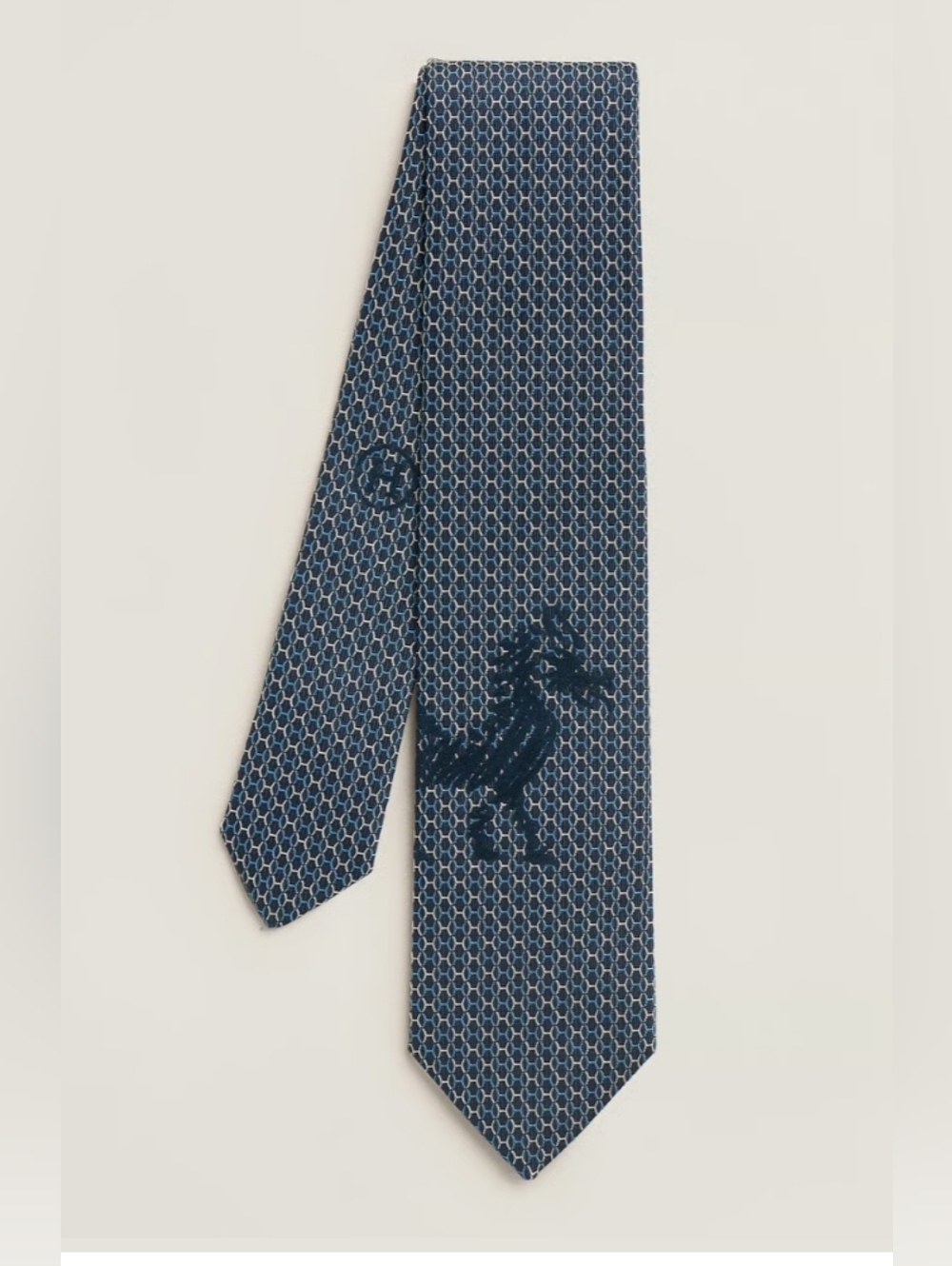 Hermes Marine/Ciel Dragon Velvet Tie